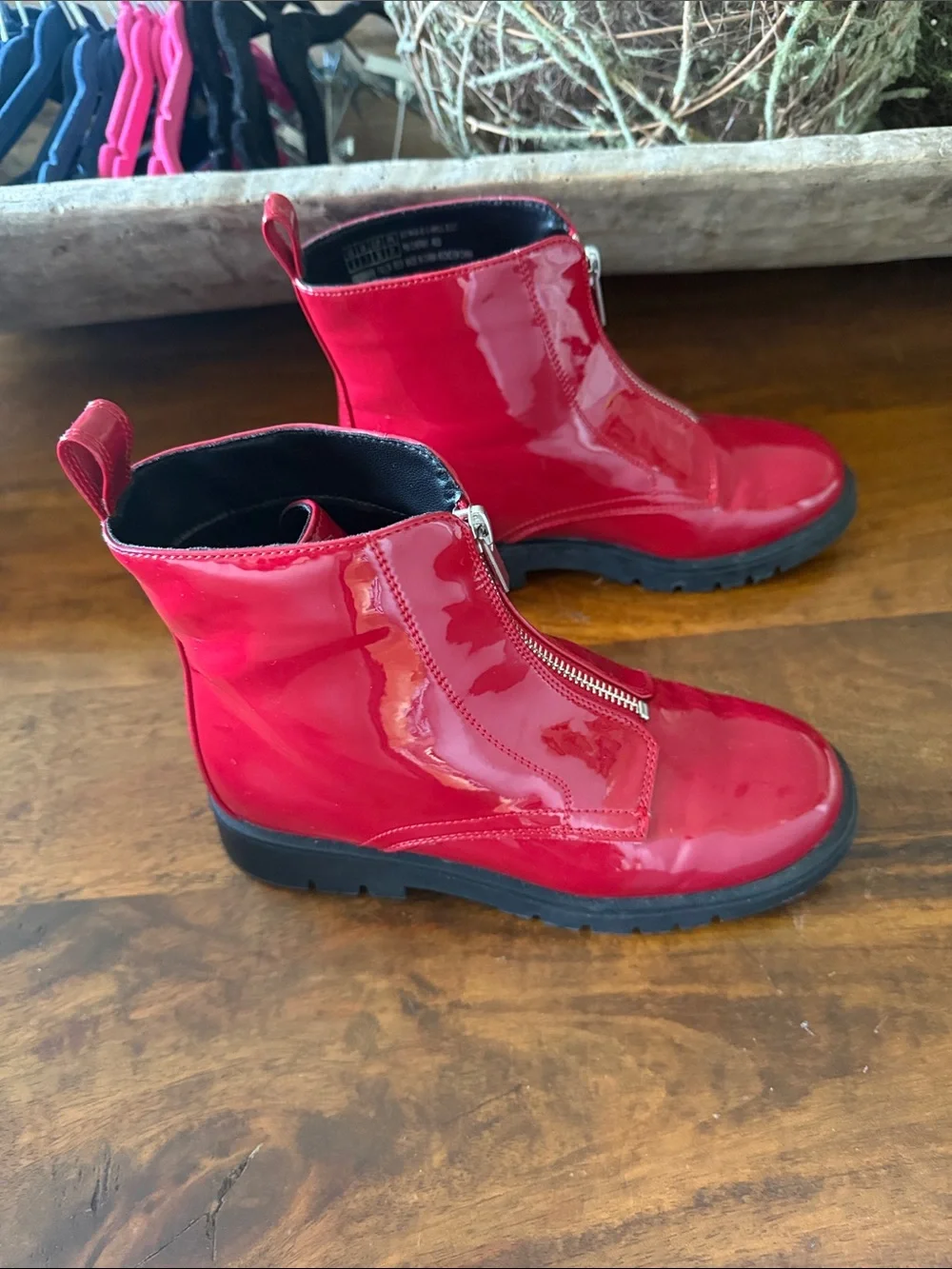 GAP Red Patent Front-Zip Kids Ankle Boots